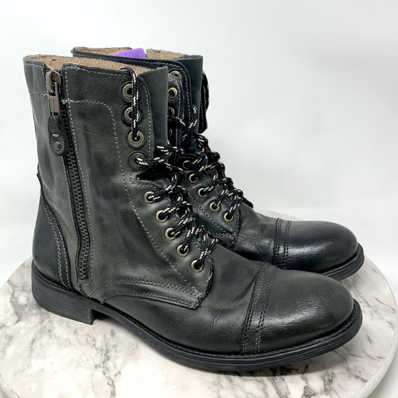 Steve Madden Other - Steve Madden Patronn Mens Black/Gray Leather Lace Up Zip Combat Boots 9 Moto